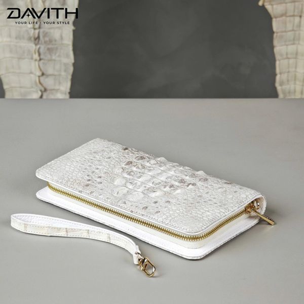 Ví cầm tay da gù cá sấu bạch tạng loại 1 cao cấp - VCT01G